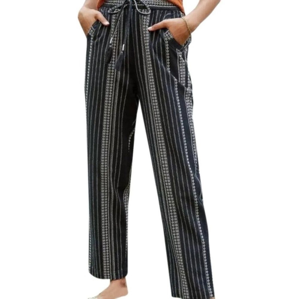 NWT Anthropologie A+ Black White Striped Tassel Drawstring Wide Leg Pants 1X